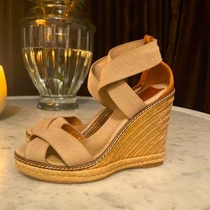 Tory Burch Espadrille Wedges, heels are gold tones